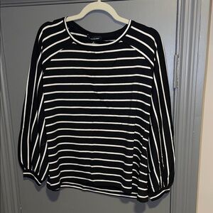 INC International Concepts Black & White Striped Balloon Sleeve Top